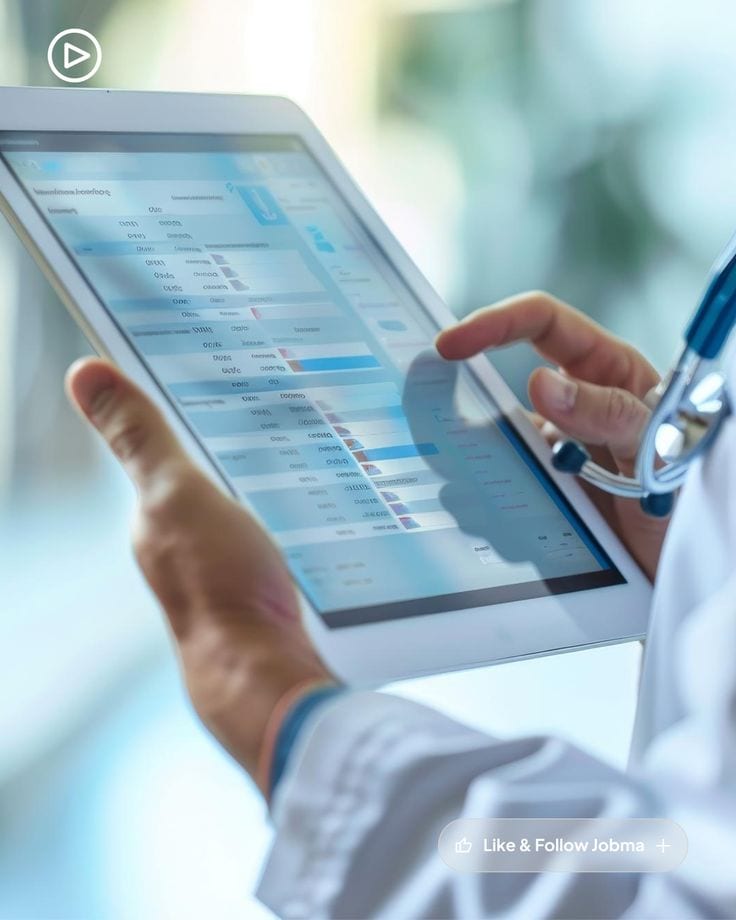 A doctor reviewing a list of electronic medical records on a tablet